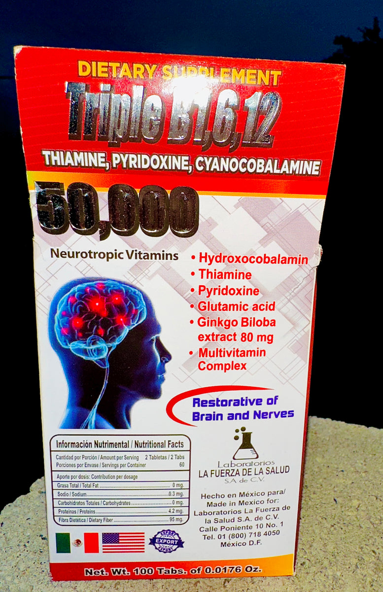 Triple B1, B6, B12 100 Tabletas De 500 Mg 50,000 Vitaminas Neurotropas ...