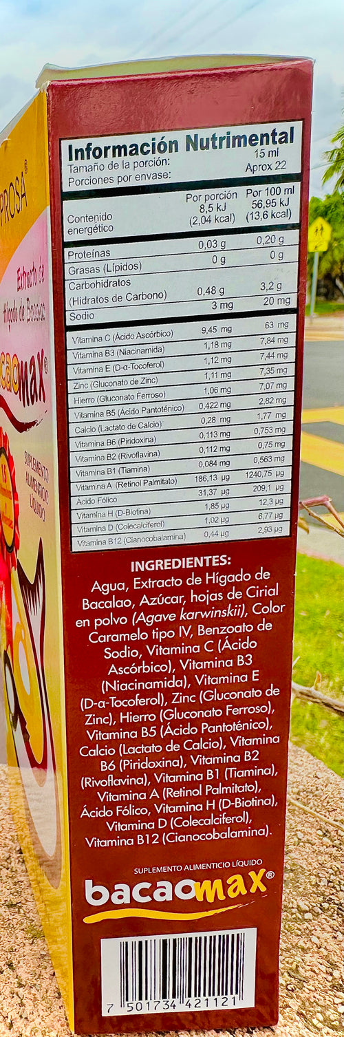 BacaoMax Extracto de Hígado de Bacalao 15 Vitaminas y Minerales 340 ml PROSA