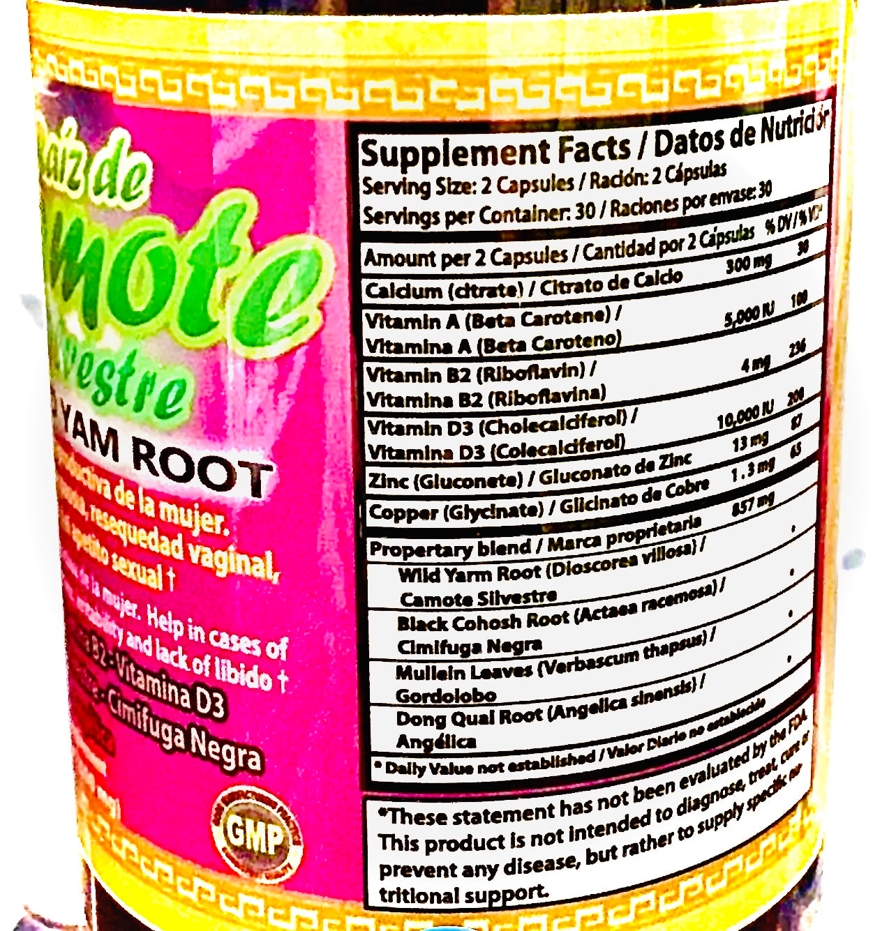 Raíz de Camote Silvestre Menopausia WILD YAM ROOT Menopause 60 Capsules 600 mg