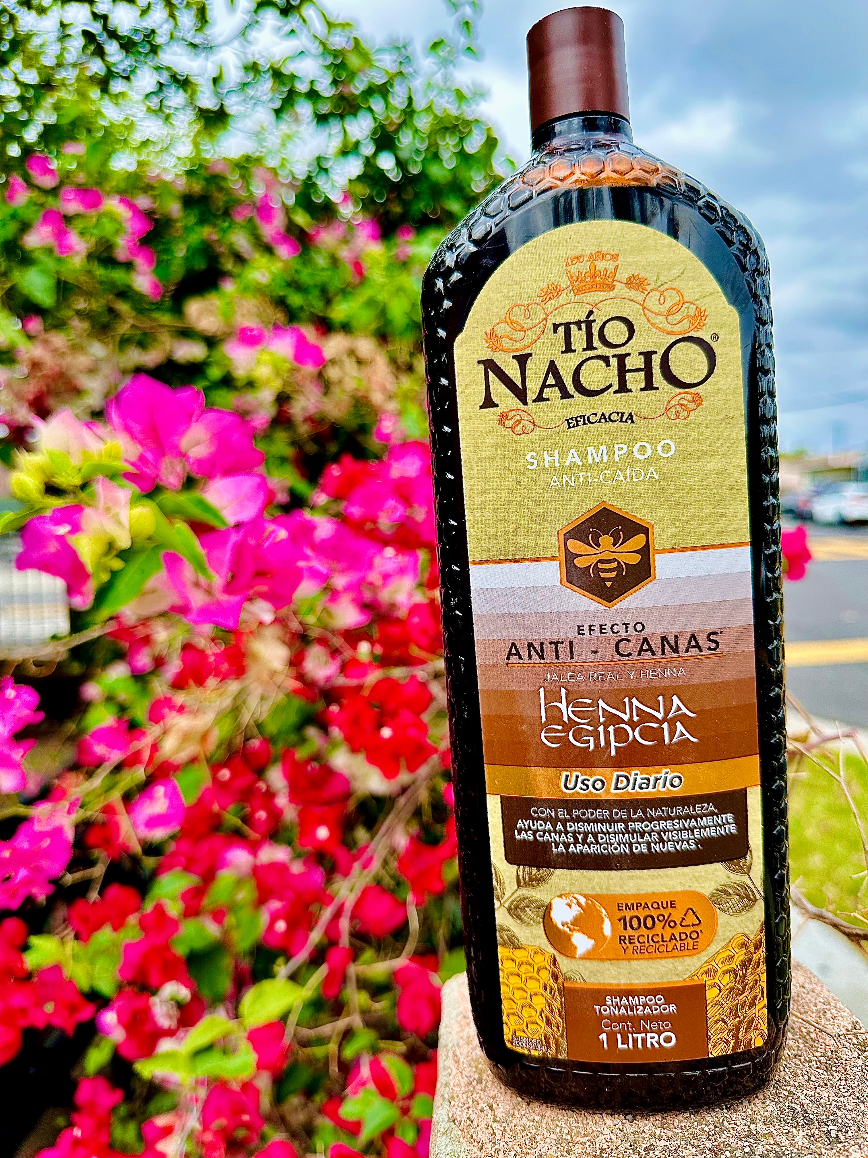 HENNA EGIPCIA JALEA REAL Y HENNA Tío Nacho Shampoo Anti-Canas Anti-Caída 1 LITRO