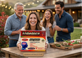 Group of people gathered around a table with a Tribedoce supplement box, outdoors.