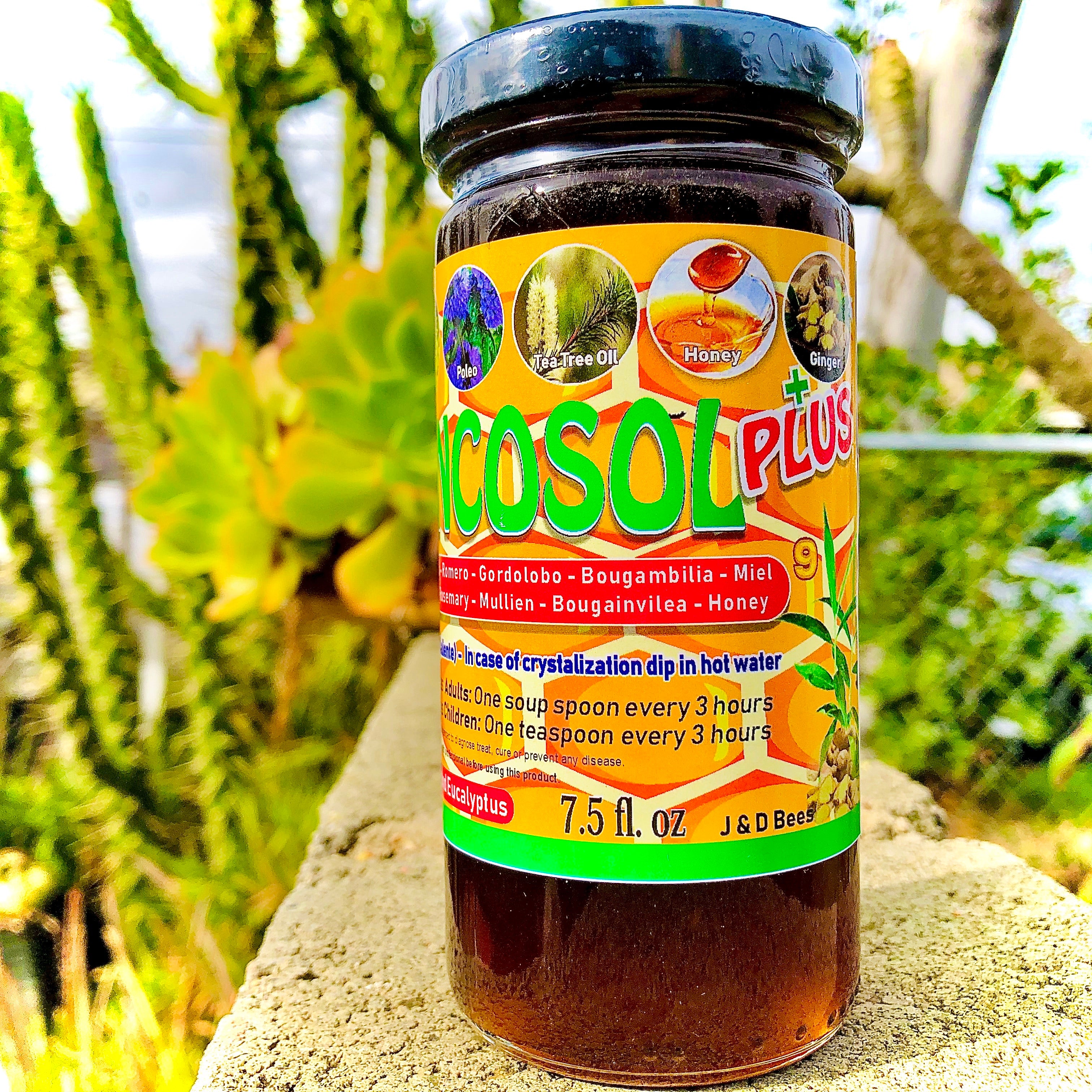 Eucabroncosol + PLUS advanced respiratory support graphic featuring Eucalyptus leaves and Menthol crystals for natural cooling relief.