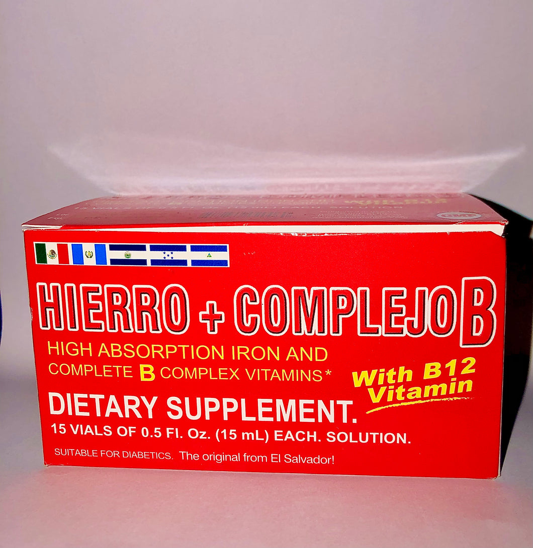 Hierro + Complejo B with B12 Vitamin 15 Vials 🧪 of 0.5 fl. oz