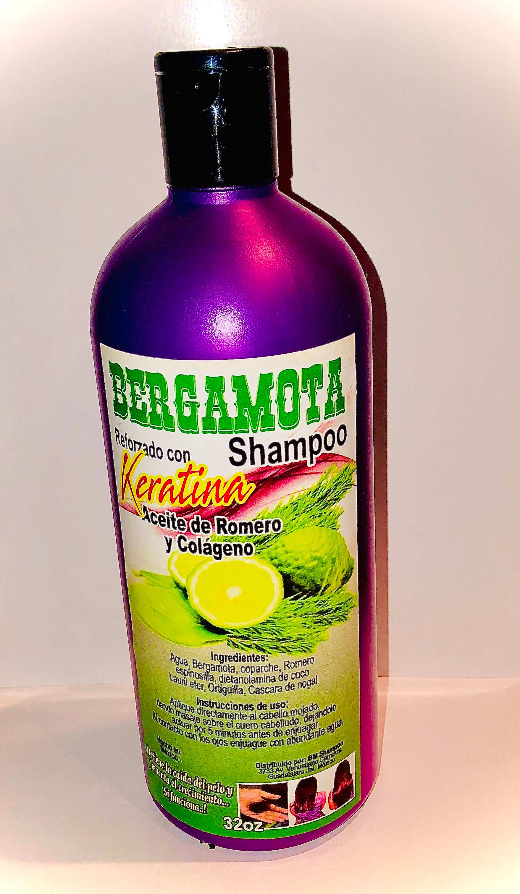 Bergamota Shampoo 32 oz con Keratina, Aceite de Romero 🥥 y Colágeno